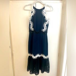 JONATHAN SIMKHAI Navy Peplum Lace Midi Dress Size 0